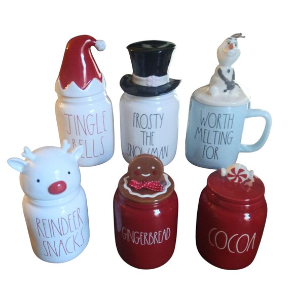 Rae Dunn Festive Winter Christmas Baby Canisters Snowman Cocoa Peppermint - Picture 2 of 8